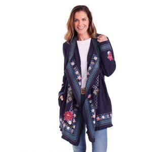 Floriana Womens XL Embroidered Cardigan Grannycore Open Front Cottagecore Floral